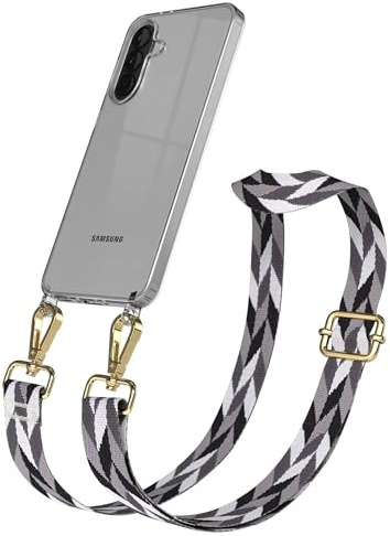EAZY CASE Handykette - Verstellbares Taschenband kompatibel mit Galaxy A37, Schulterriemen, Handykordel mit Silikon Hülle, Umhängetasche, Grau/Schwarz Mix Gold