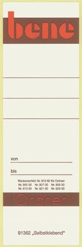 Bene 91362 Rückenschilder selbstklebend, 55 x 153 mm, Inhalt 10 stück, weiß