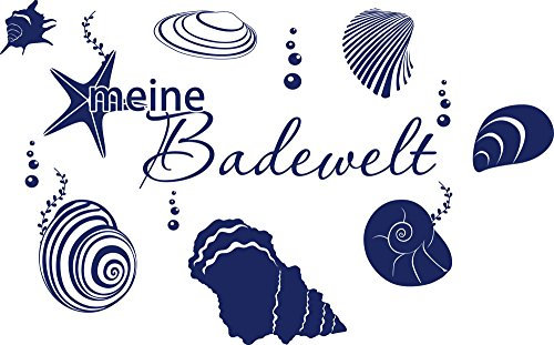 GRAZDesign Wandtattoo Bad Badewelt mit Muscheln Meer | Türaufkleber für Badezimmer, Wellnes - 48x30cm / 049 königsblau