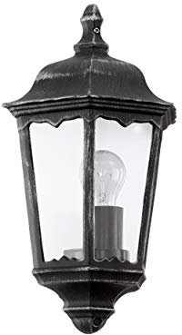 EGLO Außen-Wandlampe Navedo, 1 flammige Außenleuchte, Wandleuchte aus Aluguss und Glas, Farbe: Schwarz, silber-patina, Fassung: E27, IP44
