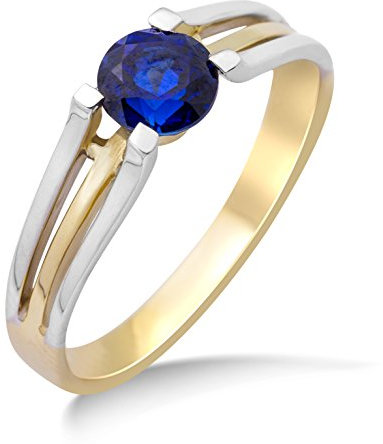 MIORE Ring Damen Bicolor Gelbgold/Weißgold 9 Karat / 375 Gold Solitär mit Blauer Saphir 0.65 ct