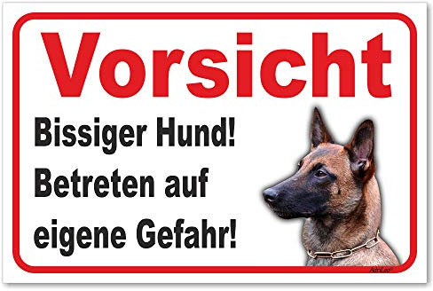 AdriLeo Schild - Vorsicht Malinois - Bissiger Hund - (20x30cm) / Achtung Wachhund robust langlebig UV-beständig wetterfestes Warnschild