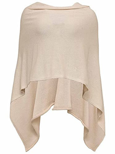 Cashmere Dreams Poncho-Schal aus Baumwolle - Hochwertiges Cape für Damen - Umhängetuch und Tunika - Strick-Pullover - Sweatshirt - Stola für Sommer und Winter Zwillingsherz,Einheitsgröße,Hellbeige
