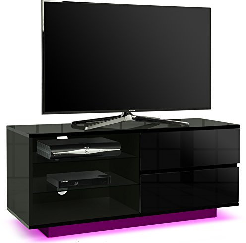 Centurion Supports Gallus Premium Hochglanz-Schwarz mit 2 Schubladen & 3 Ablagen 66.0 cm-139.7 cm LED/OLED/LCD TV-Schrank mit LED-Leuchten