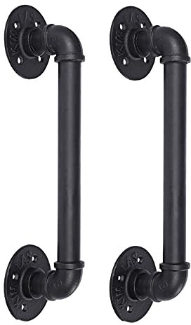 Super More 2er Set Schiebetürgriff Scheunentürgriff 35,6 cm Industrierohr Türgriff Haltegriff Handtuchstange Antik Rustikal Gusseisen Handlauf matt schwarz