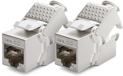 deleyCON 2x Module Keystone CAT 6a Jack - Blindé STP Connecteur RJ45 Installation Snap-In Montage Câble Brut CAT 500 Mhz 10 GBit/s