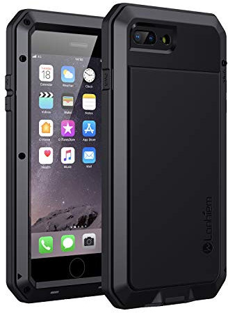 Lanhiem für iPhone 7 Plus Hülle, iPhone 8 Plus Hülle, 360 Grad Outdoor Schutzhülle Stoßfest Tough Armor Metall Ganzkörper Panzerhülle Staubdicht Heavy Duty Case mit Eingebautem Displayschutz, Schwarz
