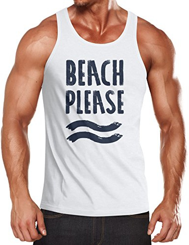 Neverless Herren Tank-Top Beach Please Muskelshirt Muscle Shirt weiß M