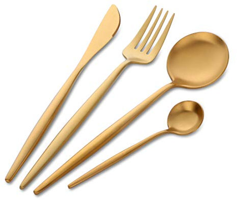Buyer Star 4 Stück Gold Besteck Edelstahl Besteck-Set Messer Gabel Löffel Geschirr Flatware Cutlery Set
