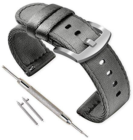 VINBAND Unisex Nylon Uhrenarmband mit Edelstahl Silberne Schnalle (20mm, Grau)