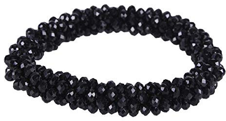 QHP Knotenband Haargummi Shine mit eckigen Perlen für schönen Glanz (Schwarz)