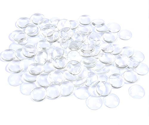 100Pcs 25mm Clear Cabochon Glass with Flat Back, Clear Round Decorative Pebbles Stones Beads Nuggets for Vase Craft Pendant Jewellery Making