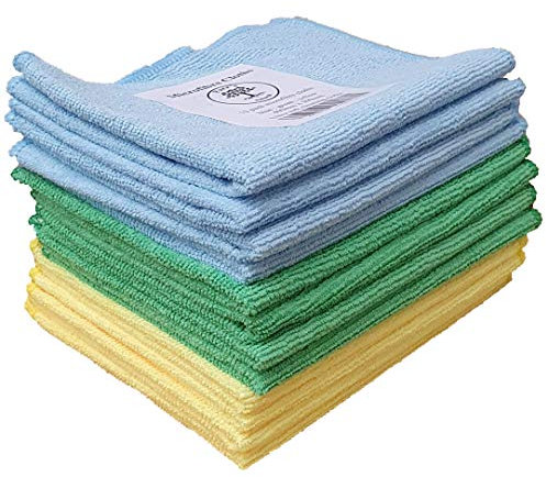 natural Microfibre cleaning cloths - 12 pack- blue- green- yellow - soft - machine washable