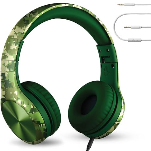 LilGadgets Connect+ PRO Kids Premium Volume Limited Wired Headphones with SharePort and Inline Microphone (Children) - Digital Camo