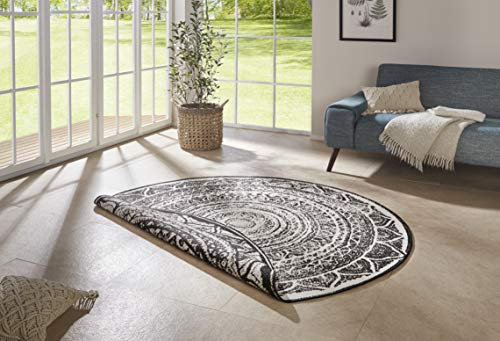 NORTHRUGS In- und Outdoor Teppich Siruma Rund ⌀140cm - Wendeteppich Wetterfest Orientalisches Vintage Design Läufer für Balkon Terrasse Garten Wintergarten Wohnzimmerteppich Wasserfest Schwarz Creme