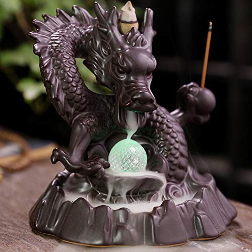 Cascade De Brûleur D'encens De Qualité Supérieure à Reflux,Lumières à Del Innovantes en Céramique,Fontaine à Fumée De Dragon Porte-Bonheur en Forme De Dragon pour La Décoration De Bureau à Domicile