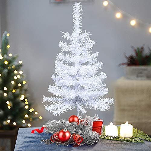 YINGXI Arbre artificiel de noël, 90 cm, blanc, avec support, équipé d'environ 80 pointes, sapin de décoration