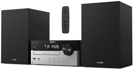 PHILIPS Bluetooth Stereo System for Home with CD Player, MP3, USB, Audio in, FM Radio, Bass Reflex Speaker, 60W, Remote Control Included