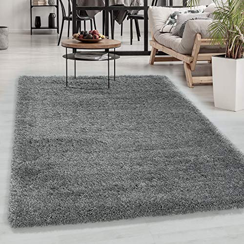 Carpetsale24 Shaggy Hochflor Teppich Hellgrau 140x200 cm Extra Weich & Waschbar - Jute Rückseite für Fußbodenheizung, Einfarbig & Flauschig für Wohnzimmer & Schlafzimmer