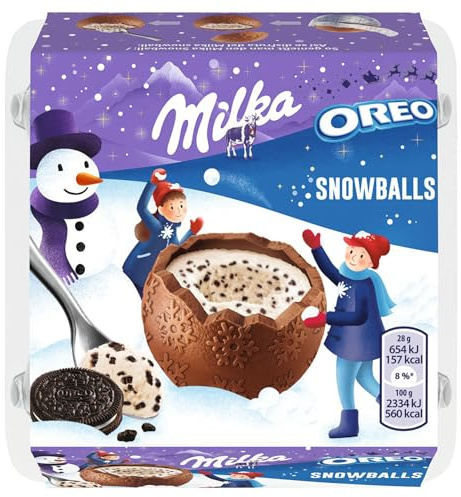 Milka Snowballs Oreo – Coques de Chocolat au Lait Fourrées avec une Mousse aux Éclats d'Oreo – 1 Boîte 112 g