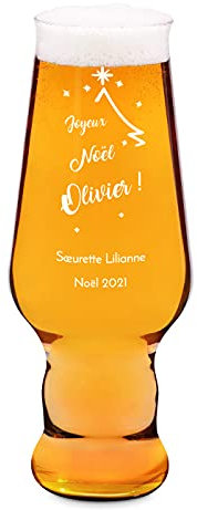 Maverton Verre à Bière Personnalisé - Contenance : 0,4 l – Verre a Biere gravé - Cadeau Anniversaire Homme - Idee Cadeau Homme - Pour amateurs de Bières - Produit en verre pour lui - Joyeux Noël