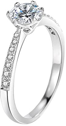 Musihy Eheringe, Ring Verlobung Zirkonring 6 Krappen Pavé Fassung Zirkonia Weiß Ringgröße 60 Pärchen Geschenk