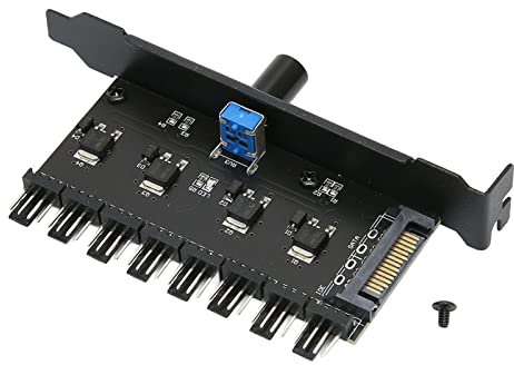 ASHATA PC-Lüfternabe, 8-Kanal-Knopf-Lüfterdrehzahlregler für CPU-Gehäuse, HDD, für CPU-Gehäuse, Festplatte, VGA-PWM-Lüfter, PCI-Halterung, 12-V-Lüftersteuerung, SATA-Knopf, Lüfterdrehzahlregler