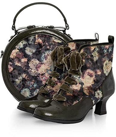 Ruby Shoo Beth Stivali vittoriani con lacci e tacco medio e borsa Alberta abbinata, Oliva, 41 EU