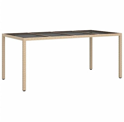 Table de jardin Beige 190x90x75 cm Verre trempé résine tressée