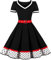 AXOE Damen 50er Jahre Kleider Rockabilly Vintage Festliches mit Abnehmbarer Gürtel A LinieWeiß Schwarz Polka Dots W2, Gr.46, 3XL