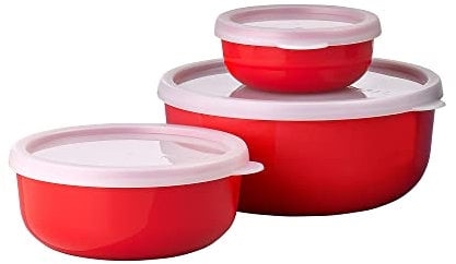 Mepal – Aufbewahrungsbox 3-teiliges Set Lumina – Frischhaltedosen mit Deckel für Kühlschrank, Gefrierschrank, Dampfgarer & Mikrowelle – 250 ml, 750 ml & 1500 ml – Nordic red