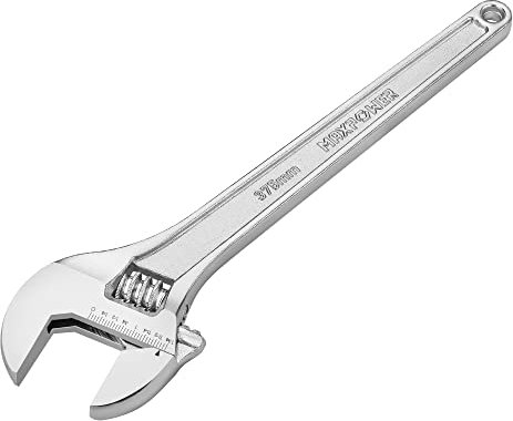 MAXPOWER Adjustable Wrench 15 inch, Cr-V Steel Spanner, Metric & SAE Scales