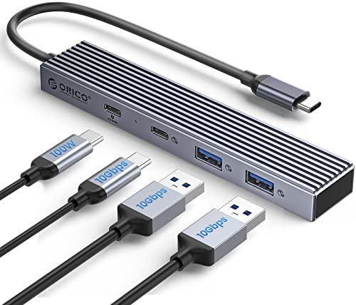 USB-C Hub, ORICO 4-in-1 Mini USB C Adapter, USB 3.2 Gen2 10Gbps Typ C USB Splitter mit 1 USB C, 2 USB A, 100W PD Charging für PC, Laptop, Surface Pro, MacBook und weitere Typ C Geräte-DHF-2U2C