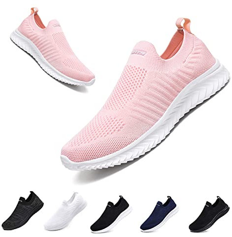 Hanani Scarpe Donna Uomo Sneakers Slip On Ginnastica Comode Tennis Running Scarpe da Camminata Jogging Tennis Outdoor Fitness Sportive Palestra Rosa Eu36