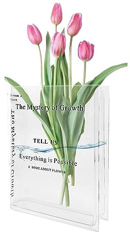 YEJAHY Book Vase - Acrylic, Clear Crystal Modern Vase for Flowers, Table Decorations Centerpiece