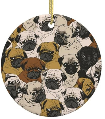 Imagen De Mops Weihnachtsschmuck Schöne Weihnachten Keramik Rund Anhänger Christbaumschmuck Kugeln