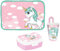 Set Porta Merenda UNICORNO Bambina, Unicorno, Lunch Box Porta Pranzo portamerenda, Bicchiere con Cannuccia Plastica Riutilizzabile, Tovaglietta colazione in Tessuto Americana, Scuola Asilo, Rosa