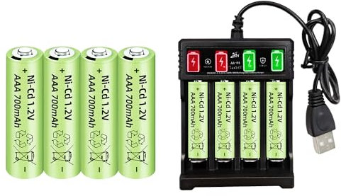 ZYGY 8PCS 1.2V 700mAh Ni-Cd AAA Battery with USB Charger Suitable for Wireless Microphone, Electric toy, RC Mouse, Calculator, Shaver, Keyboard, Household Appliances, Solar Light Rechargeable Battery