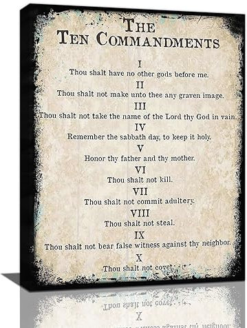 Ten Commandments Wandkunst, christliche Schrift, Bilder, Wanddekoration, Bibelvers, Leinwanddruck, Gemälde, Heimkunstwerk für Badezimmer, Büro, gerahmt, 30,5 x 40,6 cm