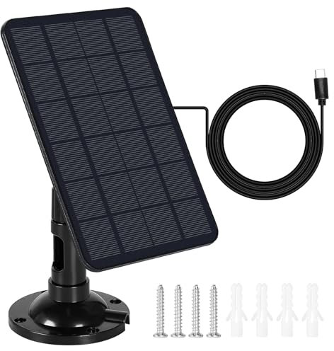DEWIN Panneau Solaire, Panneaux Solaire 7W for Sonnette Panneau Solaire pour Caméra de Sécurité Extérieure Support Réglable à 360° avec USB C Interface
