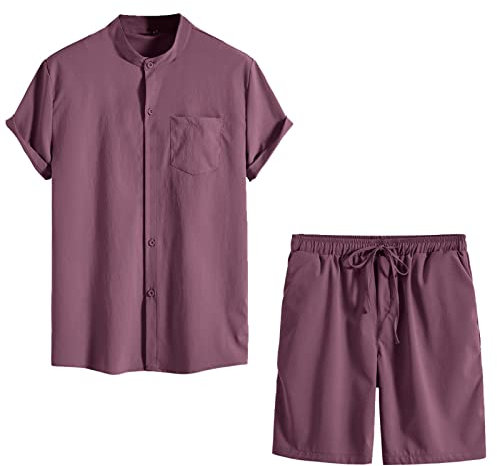 Freizeitanzug Zweiteiler Herren 2-Teilig Kurzarmhemd und Shorts Sets Outfits Sommer Einfarbig Strandanzug Button-Up Revers Beach Shirt Kurze Hose Set Loungewear