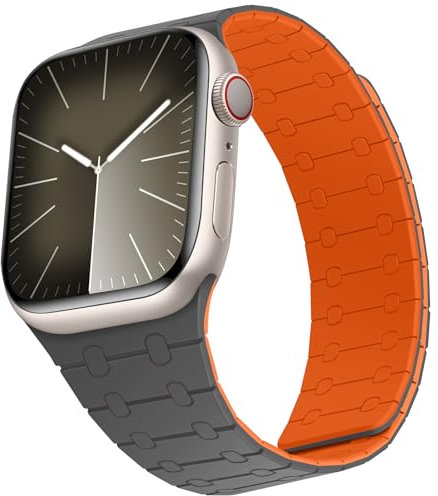 ZZDZZ Compatible avec Bracelet Apple Watch 49mm 46mm 45mm 44mm 42mm 41mm 40mm 38mm, Bracelet Silicone Magnétique pour iWatch Ultra 2 Série10 9 8 7 6 5 4 3 2 1 SE (38/40/41/42, Gris/Orange)