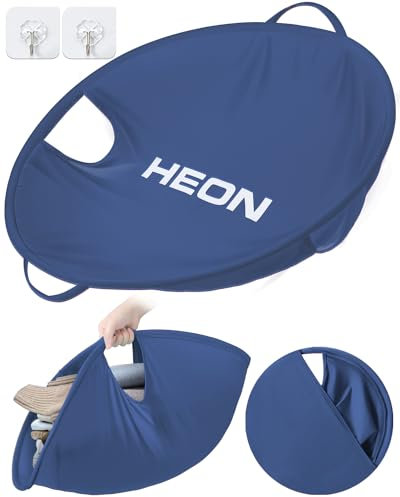 HEON Pop-Up-Wäschekorb, zusammenklappbarer Wäschekorb für schmutzige Wäschetrockner und Waschmaschine, 68,6 cm, faltbarer Wäschekorb, Pop-Up-Kleidungskorb für Familienwohnheim, Waschküche (blau)