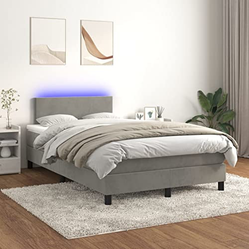 Rantry Boxspringbett, Matratze und LED, Hellgrau, 120 x 200 cm, Samt, Bettrahmen, Bettrahmen, modernes Bett, Gestell für Schlafzimmer
