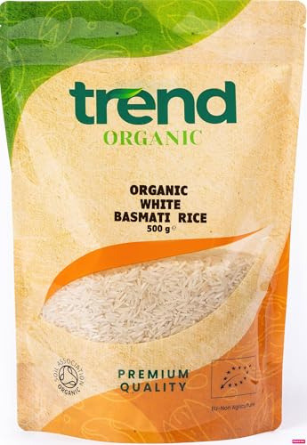 Trend Organic White Basmati Rice with Light and Fluffy, 500g - Delicate Flavour - Perfect for Biryanis, Pilafs, and Curries - Certified Organic, Vegan, GMO Free, No Preservatives, No Additives