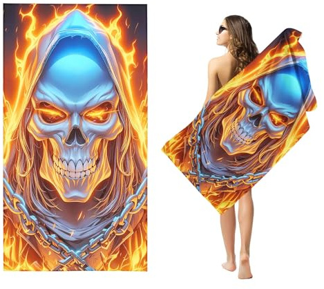 Goplnma Totenkopf Handtücher - Strandtuch 90x180 cm Gothic Badetuch Strandlaken Skull 3D Badetuch groß 100x200 Strandhandtuch Mikrofaser Handtücher 50x100cm für Wander (100 x 200 cm,4)