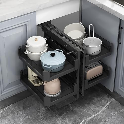 Blind-Eckschrank-Organizer, Küchenschrank, Eckregal, Eck-Drehgelenk, Organizer, Tablett, sanft schließend, ausziehbar, Küchenschrank-Organizer für Eckoptimierer, Küchenschrank (65 x 49 x 59,5 cm)