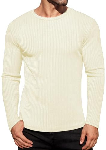 Ekouaer Langarmshirt Slim Fit Pullover Langarm Thermoshirt Thermounterwäsche Thermooberteil Pulli Beige XXL
