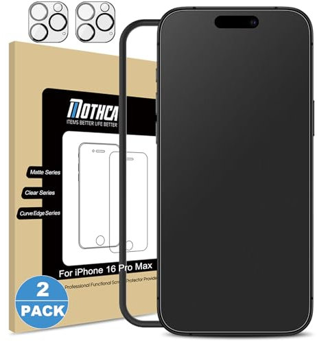Mothca Matte Screen Protector for iphone 16 pro max (2+2 Pack), 2 Pcs Matt Tempered Glass films + 2 Pcs Camera Lens Protector, Anti-Glare & Anti-Fingerprint