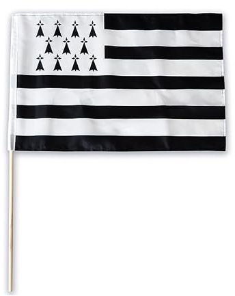 Petit drapeau breton - 30x45cm - Manche en bois - Tissus - Bretagne